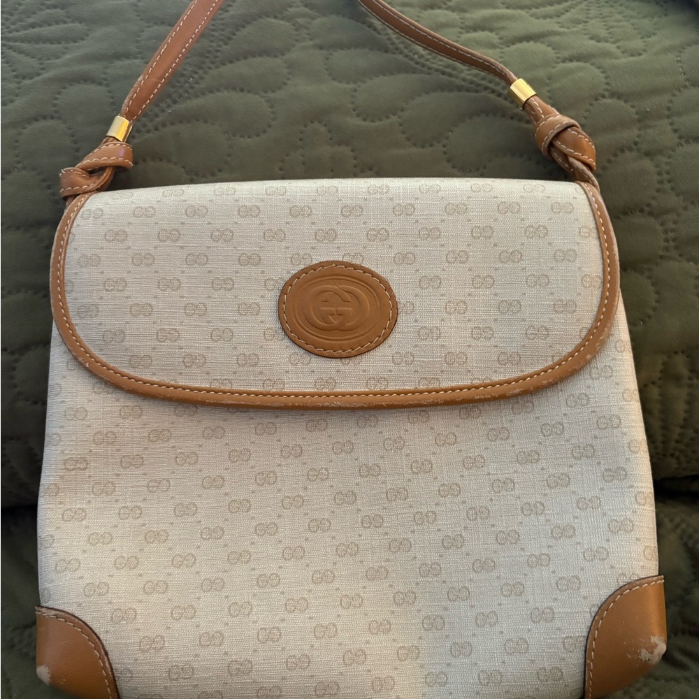 Gucci Brown and Tan Crossbody Bag with Monogram Pattern